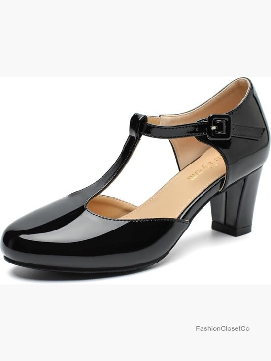 Shoes - Vintage Mary Jane Heels Chunky Block Heel Pumps T-Strap Wedding Party Work Shoes